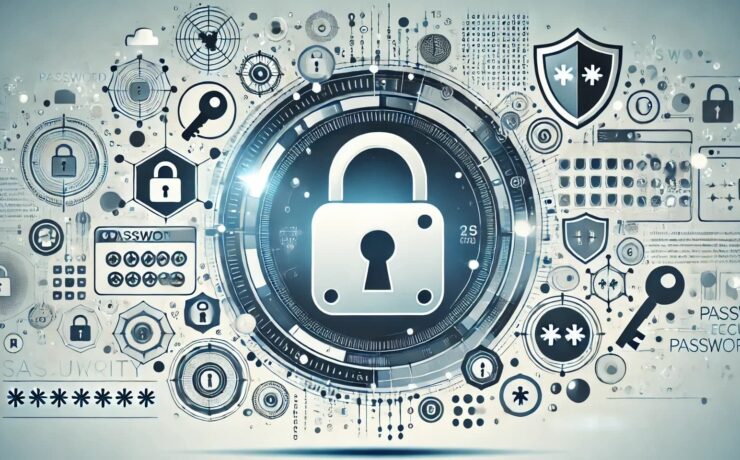 Password complexity solutions, showcasing secure locks, encryption symbols, and key elements for simplifying password management and protection.