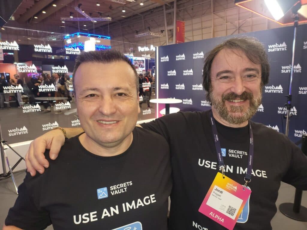 web-summit-selfie Secrets Vault CEO and CTO at Web Summit, presenting their image-based security platform.