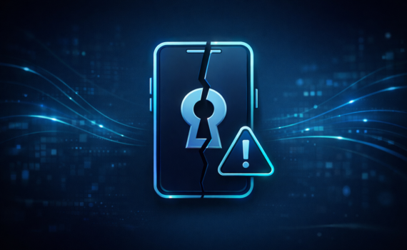 Cracked smartphone icon representing authenticator apps as a single point of failure.