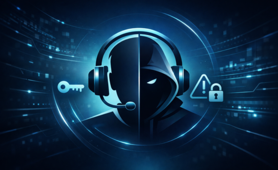 Helpdesk headset icon representing social engineering risk during account recovery.