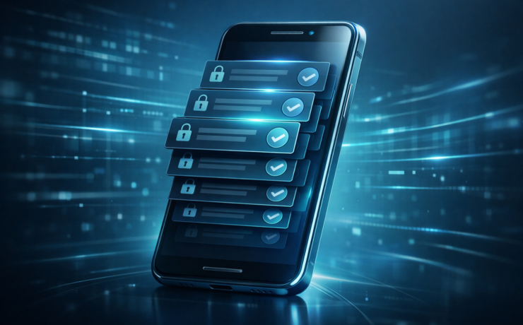 Phone icon with repeated prompts representing MFA fatigue attacks.